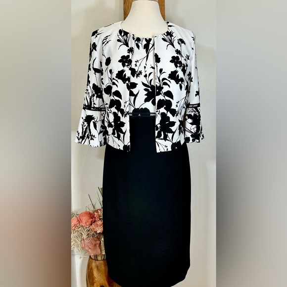 Danny & Nicole Black and White Floral Pencil Dress Suit - Picture 1 of 8